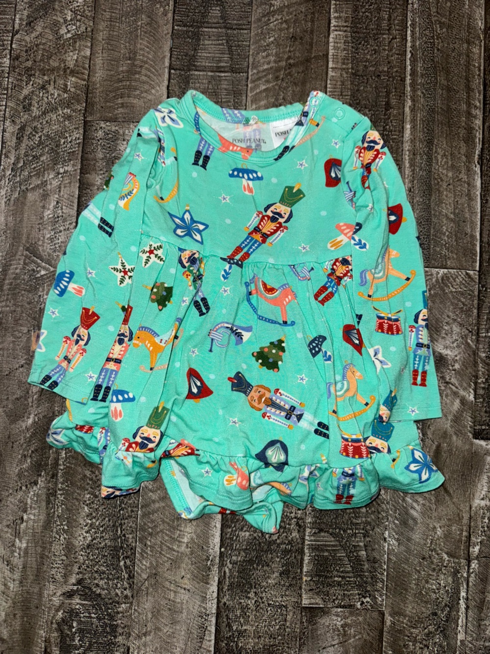 Posh Peanut Mint Green Nutcracker Ruffle onesie dress